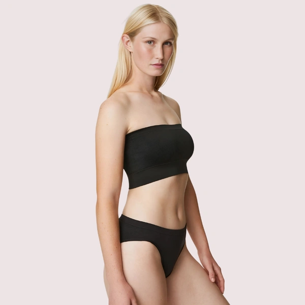 InnerFeel Non-Wired Seamless Tube Bra Panty Set for Daily Wear - Dark Black, 32B