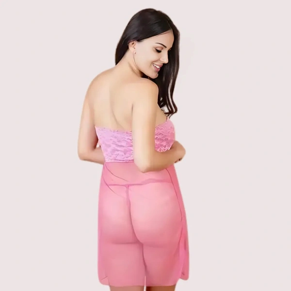 InnerFeel Pink Lace & Sheer Seduction Babydoll - L, As per availability