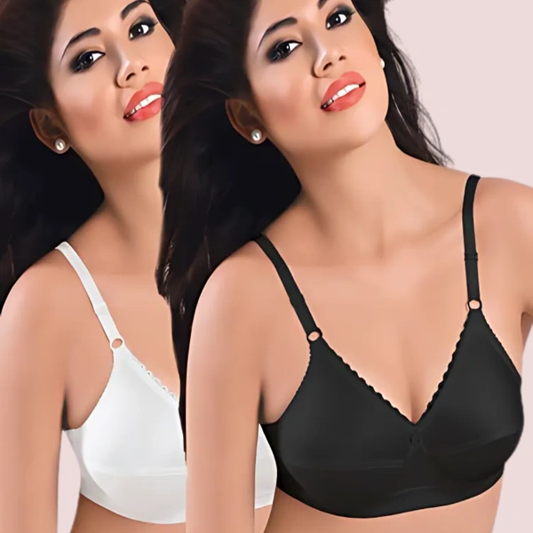 InnerFeel Plus Size- Pack Of 2 Black & White Cotton Front Bras - Assorted, 38