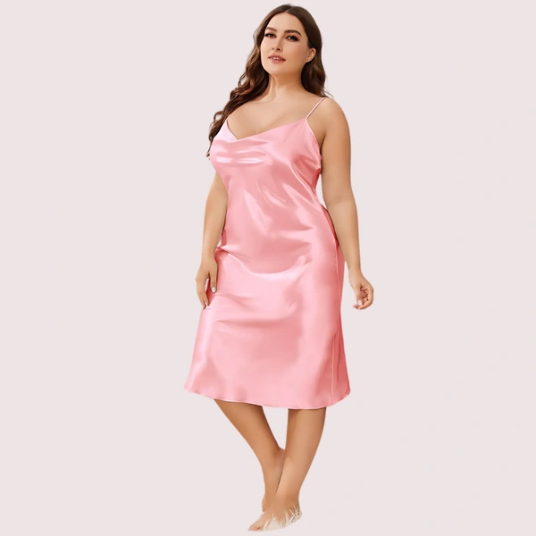 InnerFeel Plus Size Solid Satin Slip Dress (4XLā5XL)