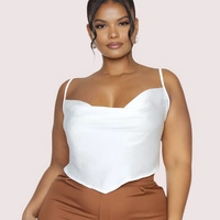 InnerFeel Plus Size White Satin Cropped Cowl Neck Cami Top - 4XL, Off White