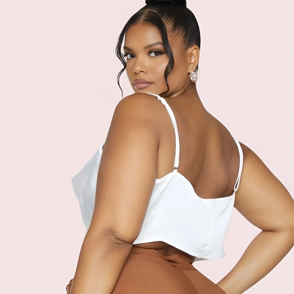 InnerFeel Plus Size White Satin Cropped Cowl Neck Cami Top - 4XL, Off White