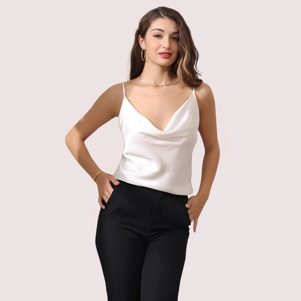 InnerFeel Premium Silk Cowl Neck Camisole for Layering - L, Off White