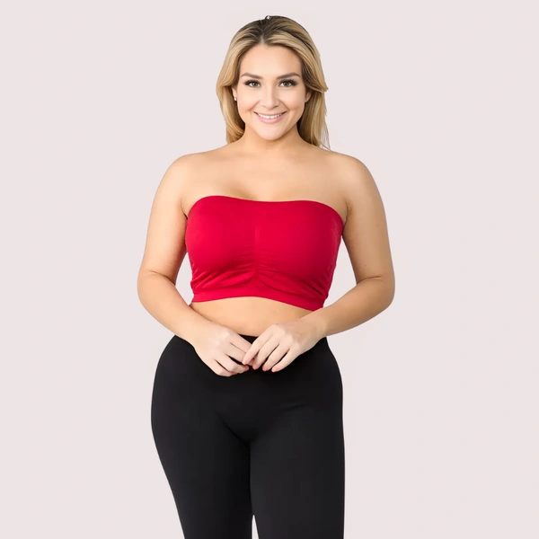 InnerFeel Red Hot Tube Bandeau Bra Top for Women - Red Wine, 30B