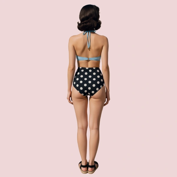 InnerFeel Retro Halter Neck & Bow-Front Sweetheart Bikini Topa in Mint (Top Only) - M