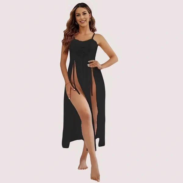 InnerFeel Romantic Black Babydoll Nightwear - L, Dark Black