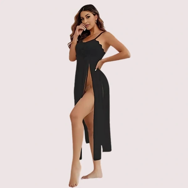 InnerFeel Romantic Black Babydoll Nightwear - L, Dark Black
