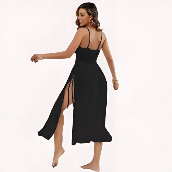 InnerFeel Romantic Black Babydoll Nightwear - L, Dark Black
