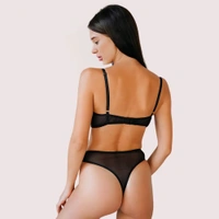 InnerFeel Ruby Whisper See-Through Bra & Thong Set - 30B, Balck