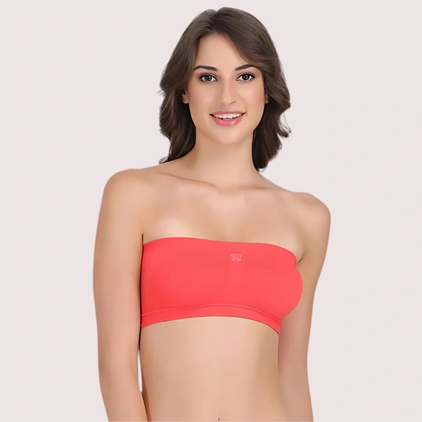 InnerFeel Sexy Coral Red Tube Bandeau Bra Top for Her - Coral Red, 30B