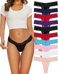 InnerFeel Sexy Lace Thongs for Women - Pack of 4 - L, Assorted
