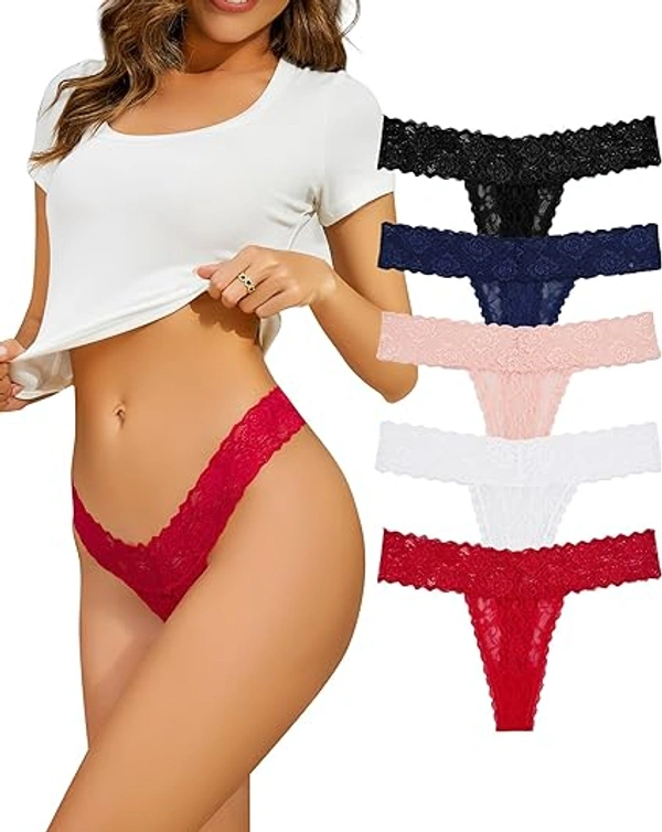 InnerFeel Sexy Lace Thongs for Women - Pack of 4 - L, Assorted