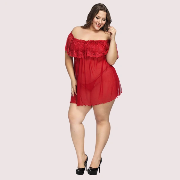 InnerFeel Sexy Plus Size Lace Babydoll Dress - 3XL, Red