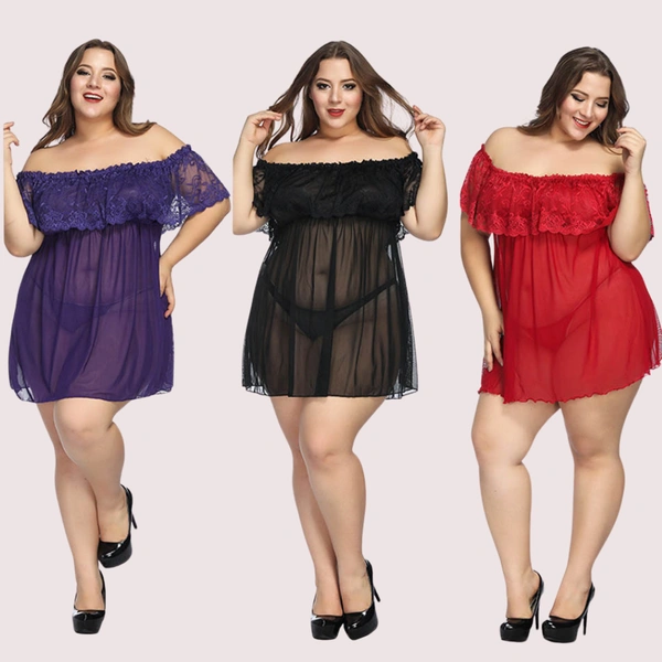 InnerFeel Sexy Plus Size Lace Babydoll Dress - 3XL, Red