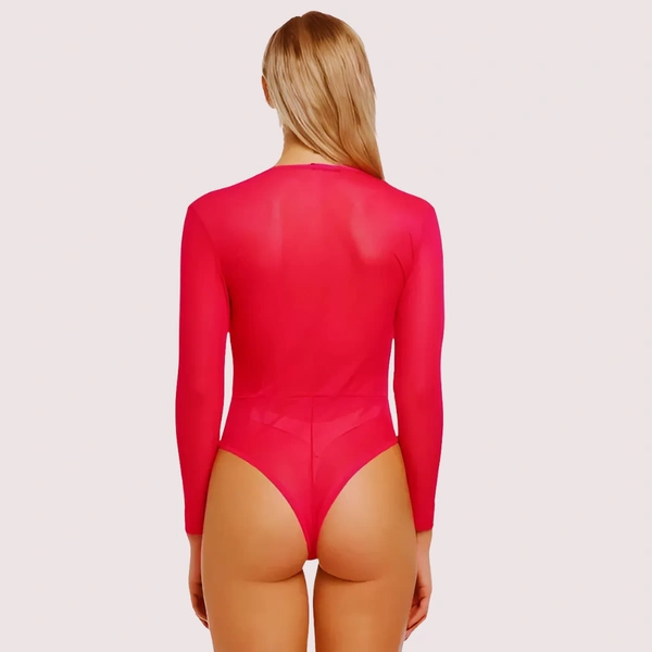 InnerFeel Sheer and Opaque Bodysuit for Women - M, As per availability