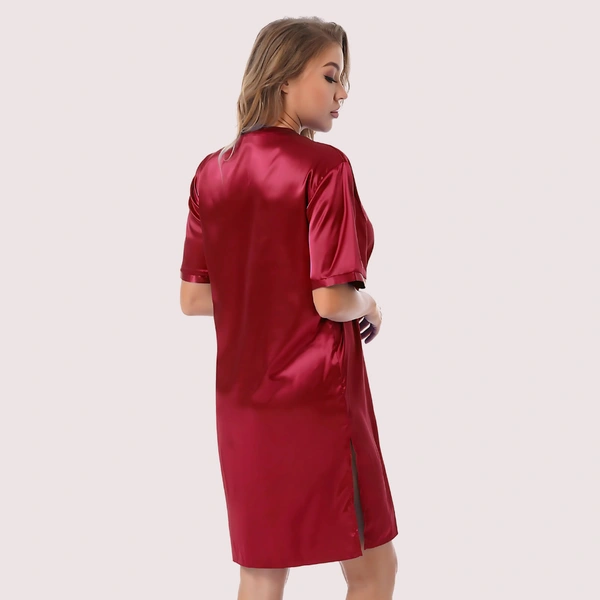 InnerFeel Silk satin sexy Maroon short sleepwear - 2XL, As Per Product Image