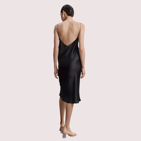 InnerFeel Silk Slip V-Neck Cocktail Party Dress - M, Black