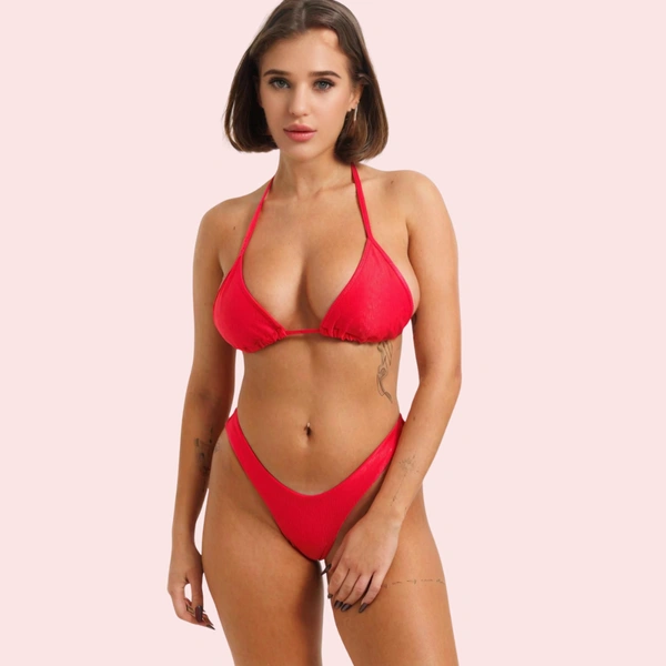 InnerFeel Sizzling Red Classic Triangle Halter Bikini Topa (Top Only) - S