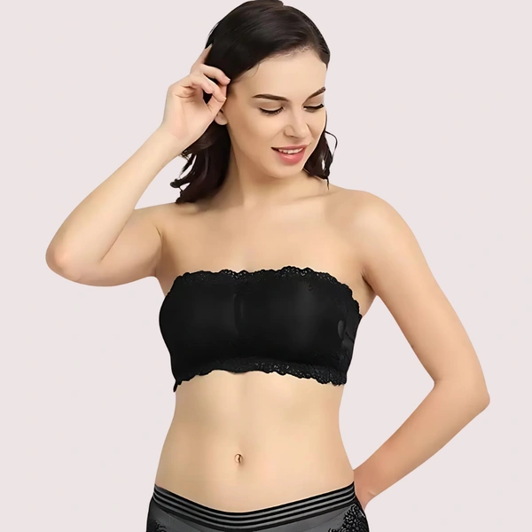InnerFeel Soft and Stretchable Wirefree Tube Top Bra for Comfort - 36B, Dark Black