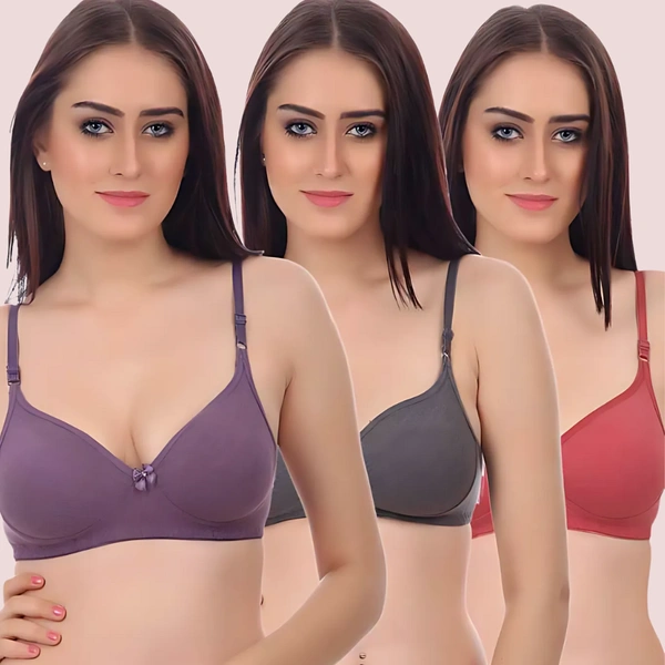 InnerFeel Soft & Cozy Cotton Bra-Pk Of 3 - Assorted, 30