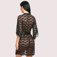 InnerFeel Soft & Lightweight Transparent Lace Robe - S, Dark Black