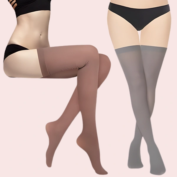 InnerFeel Soft Sheer Thigh-High Stockings – Pack of 2 (Brown & Grey Combo)