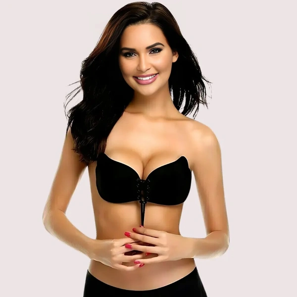 InnerFeel "Solid" Non-Wired Padded Stick-On Push-Up Bra - 34 B, Dark Black