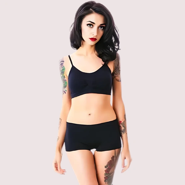 InnerFeel Sporty Spaghetti Strap Sports Bra Matching Boyshort - M, Black