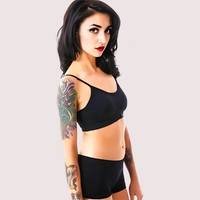 InnerFeel Sporty Spaghetti Strap Sports Bra Matching Boyshort - M, Black