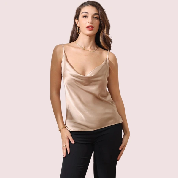 InnerFeel Stylish Cowl Neck Silk Camisole Tank Top - 2XL, Brownish Nude