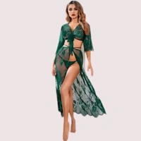 InnerFeel Stylish Sheer Net Top and Skirt Set - M, Greenish