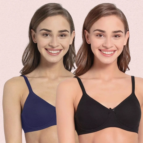 InnerFeel Ultra-Soft Cotton Non-Wired Bra for Women – Set of 2 - 32B, Assorted