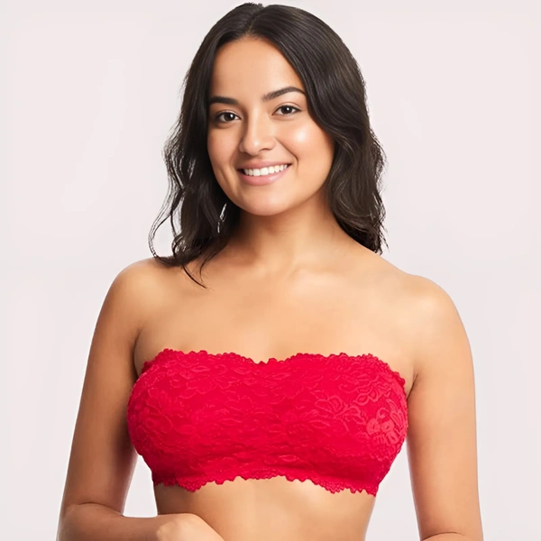 InnerFeel Unpadded Tube Bra with Adjustable Straps for Women - Red Wine, 30B