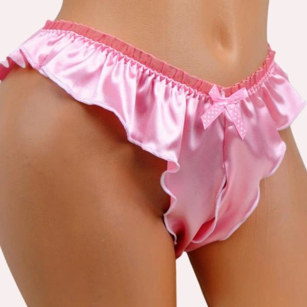 InnerFeel Vera Celeste Silk Satin Crotchless French Knicker - L