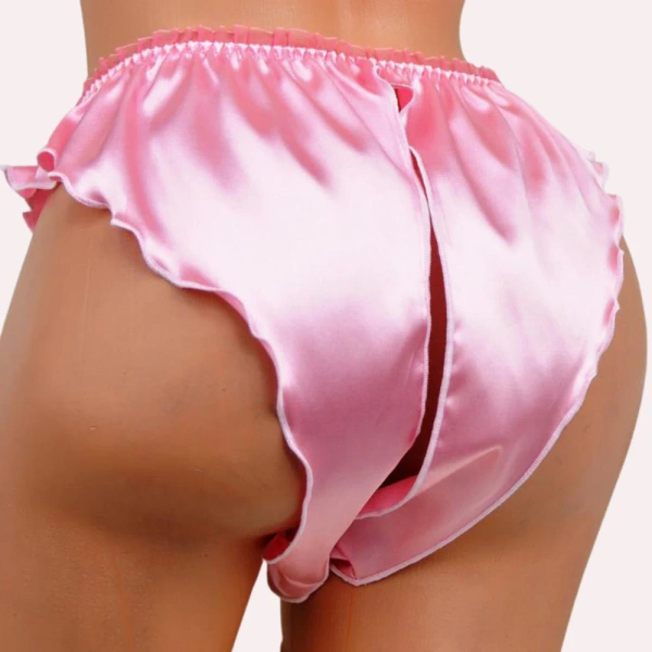 InnerFeel Vera Celeste Silk Satin Crotchless French Knicker - L