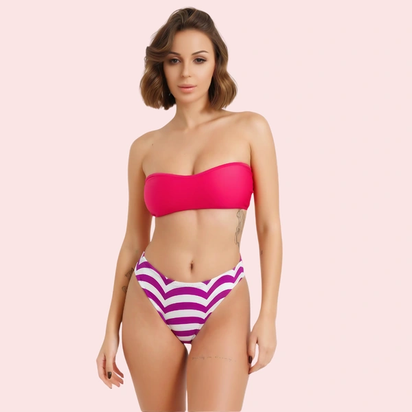 InnerFeel Vibrant V-Cut Striped High-Waisted Bikini Bottom (Bottom Only) - XL