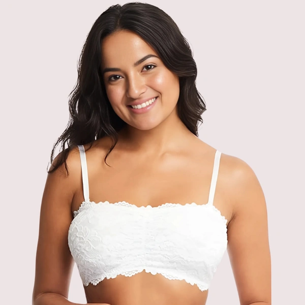 InnerFeel Women's Amber Tube Bra with Custom Fit Straps - Off White, 32B