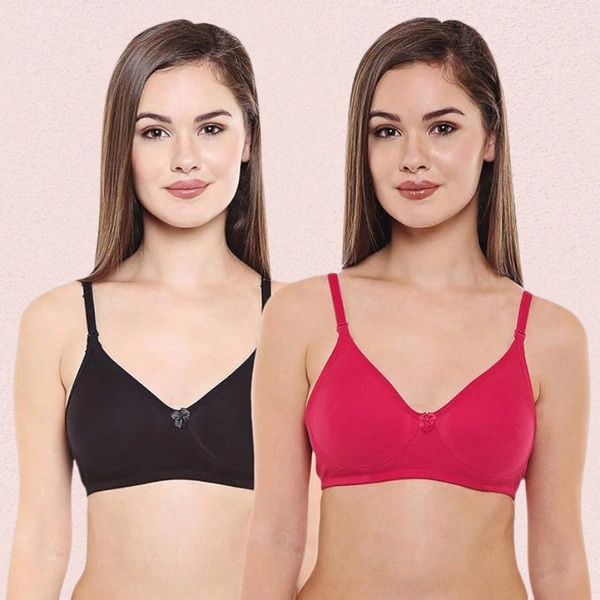 InnerFeel Women’s Cotton Non-Padded Seamless Bra Set (Pack of 2) - 36B, Assorted