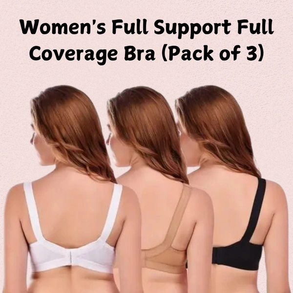InnerFeel Women’s Full Support Full Coverage Bra (Pack of 3) - 32B, Assorted