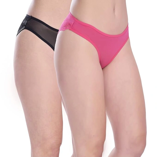 InnerFeel Women's Transparent Lace Bikini Set - Pack of 2 - M, Assorted