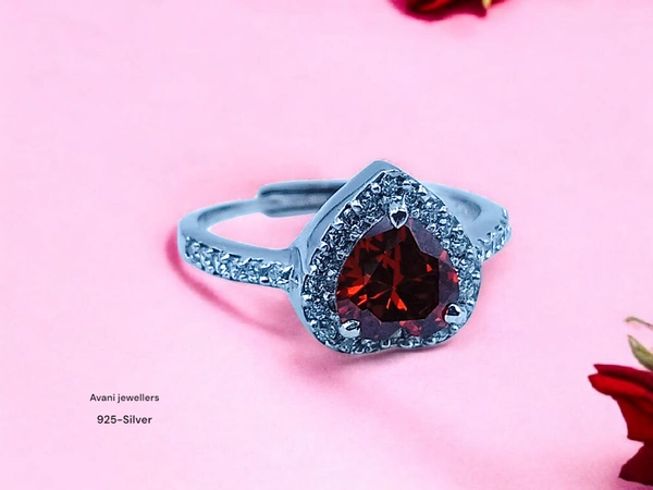 Avani Jewellers Silver Ladies Fancy Ring - 2.81, Adjustable, Red
