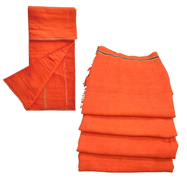 Handloom White Cotton Bath Towel/Kerala Thorthu/ Gamcha/Angocha (30x60, 2.5 feet Width x 5 feet Length, Light Weight, Fast Absorbing, Quick Drying) - 6, Flush Orange