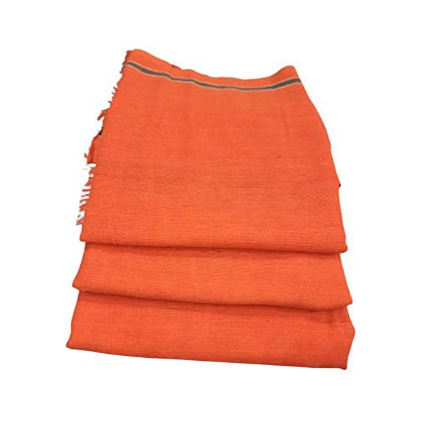 Handloom White Cotton Bath Towel/Kerala Thorthu/ Gamcha/Angocha (30x60, 2.5 feet Width x 5 feet Length, Light Weight, Fast Absorbing, Quick Drying) - 3, Flush Orange