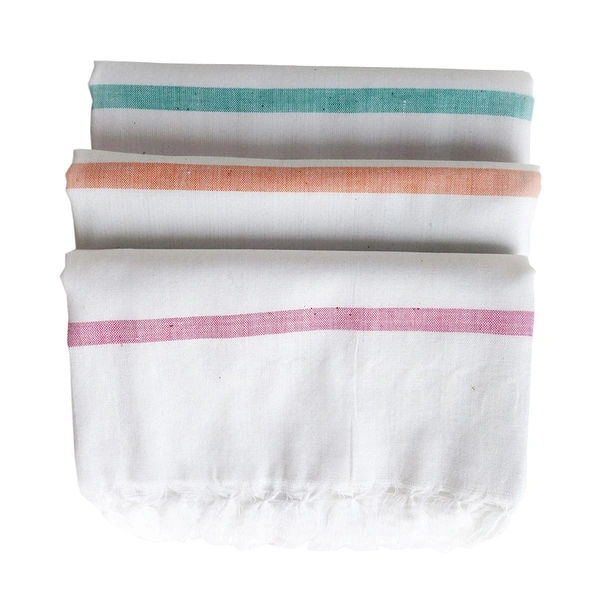 Handloom White Cotton Bath Towel/Kerala Thorthu/ Gamcha/Angocha (30x60, 2.5 feet Width x 5 feet Length, Light Weight, Fast Absorbing, Quick Drying) - 3, White