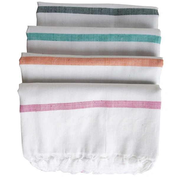 Handloom White Cotton Bath Towel/Kerala Thorthu/ Gamcha/Angocha (30x60, 2.5 feet Width x 5 feet Length, Light Weight, Fast Absorbing, Quick Drying) - 4, White