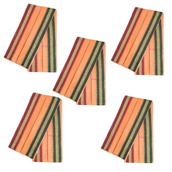 Handloom Cotton Bath Towel / Kerala Thorthu / Gamcha / Angocha (30x60, 2.5 feet Width x 5 feet Length, Light Weight, Fast Absorbing, Quick Drying) - Flush Orange, 5