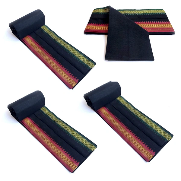 Handloom Cotton Bath Towel / Kerala Thorthu / Gamcha / Angocha (30x60, 2.5 feet Width x 5 feet Length, Light Weight, Fast Absorbing, Quick Drying) - Black, 4