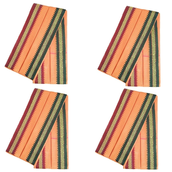 Handloom Cotton Bath Towel / Kerala Thorthu / Gamcha / Angocha (30x60, 2.5 feet Width x 5 feet Length, Light Weight, Fast Absorbing, Quick Drying) - Flush Orange, 4