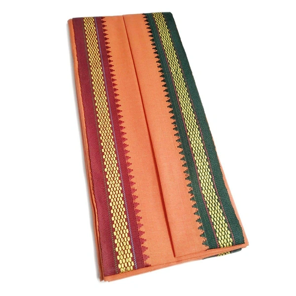 Handloom Cotton Bath Towel / Kerala Thorthu / Gamcha / Angocha (30x60, 2.5 feet Width x 5 feet Length, Light Weight, Fast Absorbing, Quick Drying) - Flush Orange, 4