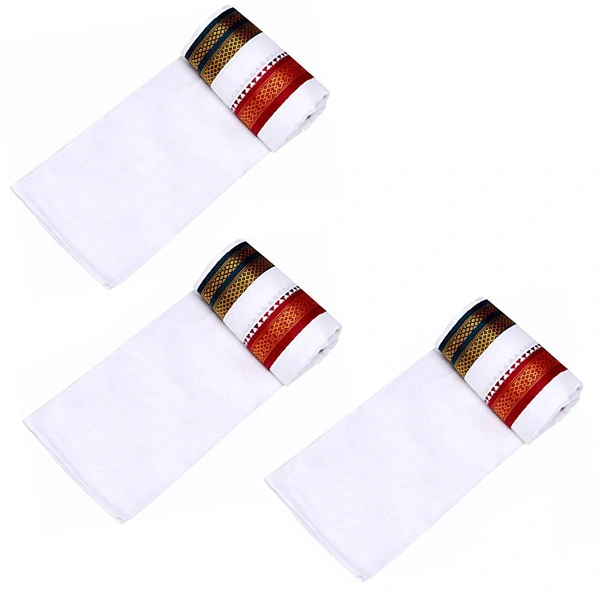 Handloom Cotton Bath Towel / Kerala Thorthu / Gamcha / Angocha (30x60, 2.5 feet Width x 5 feet Length, Light Weight, Fast Absorbing, Quick Drying) - White, 3